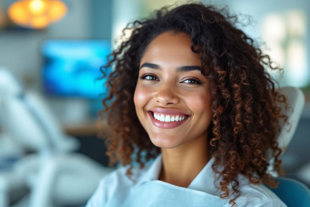 mujer sonriendo consulta clinica dental mujer sonriendo consulta clinica dental