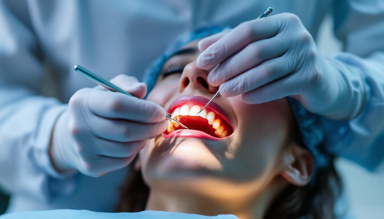 A photograph of a dental professional performing a periodontal surgery procedure